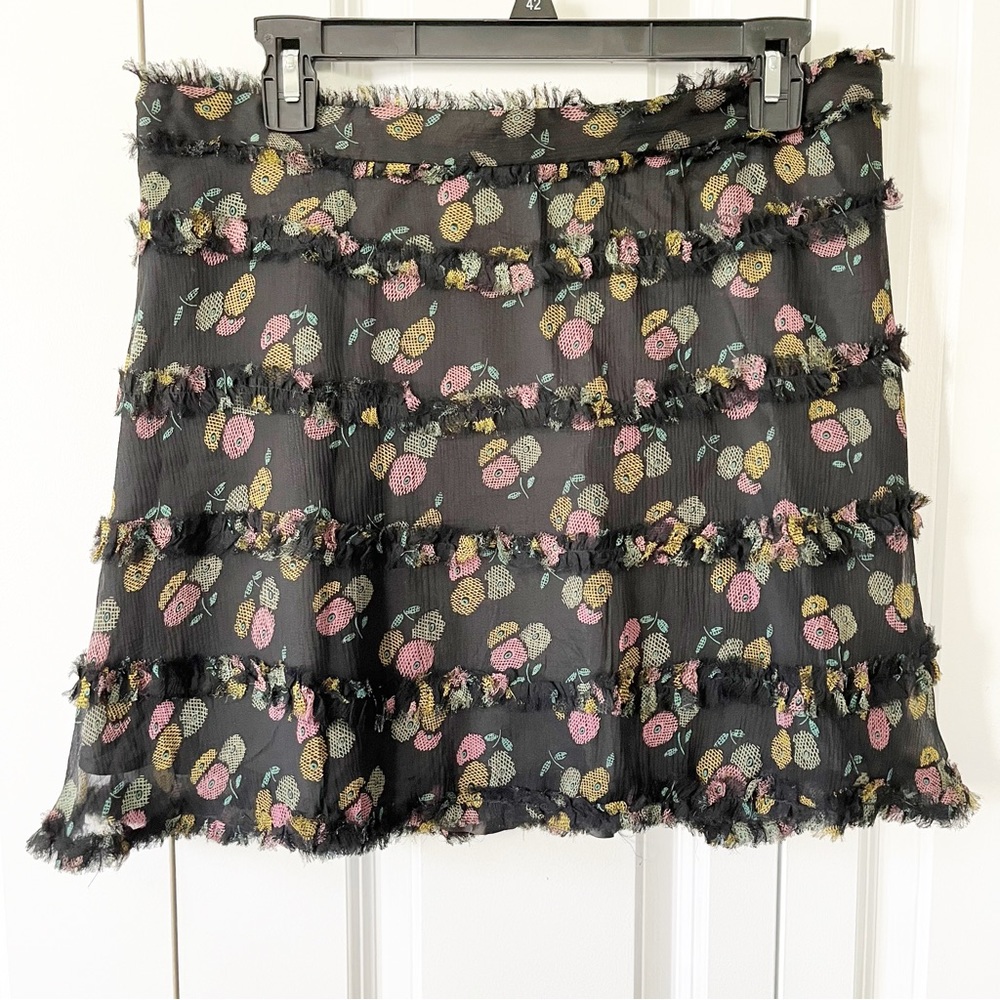 Marc Jacobs black with fruit print silk chiffon skirt